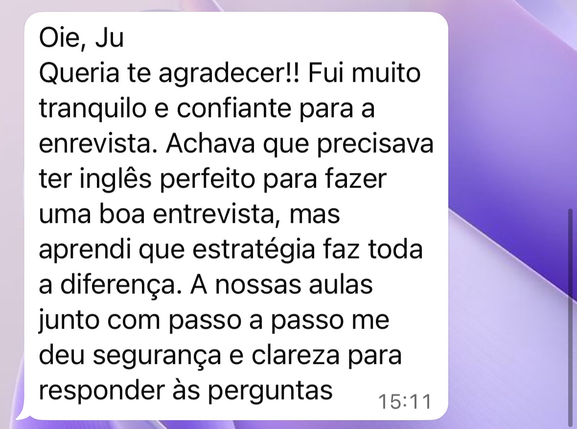 Print de mensagem de aluna contando que foi tranquila e confiante para a entrevista